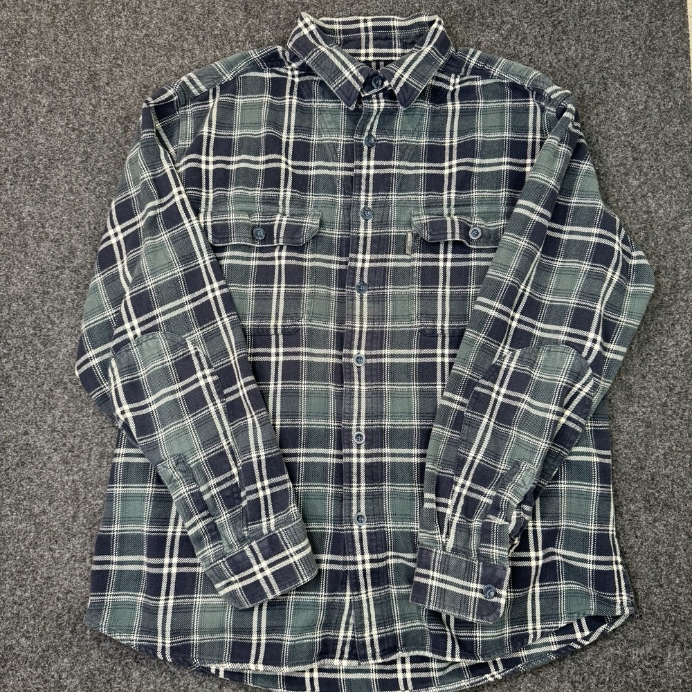 Woolrich Men's Large Flannel Shirt Green Plaid Button Front Long Sleeve